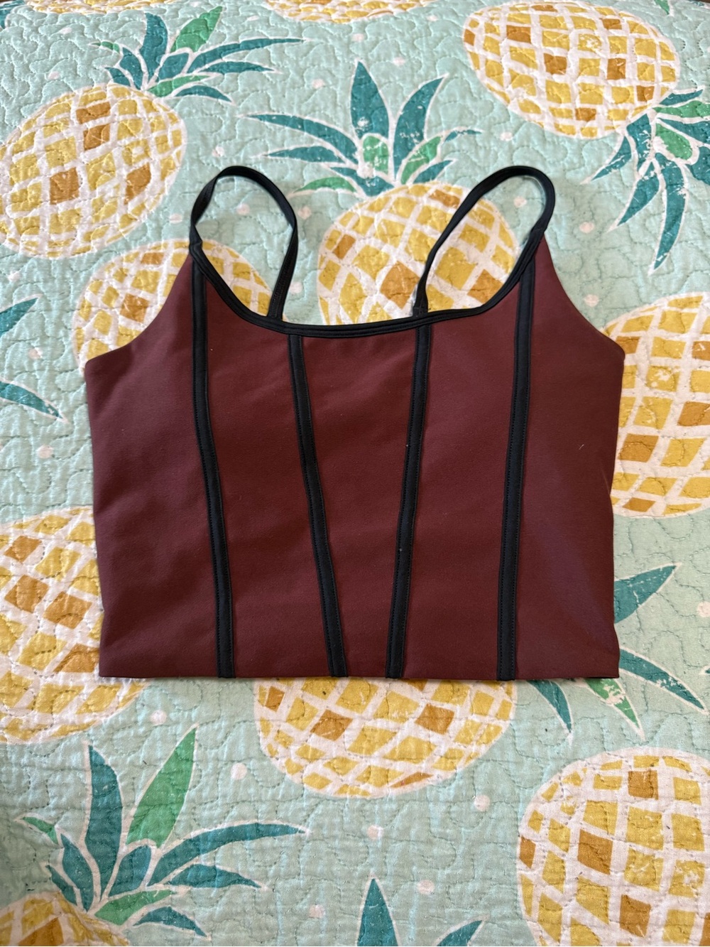 YPB Burgundy Cropped Bralette with Black Contrast Piping
